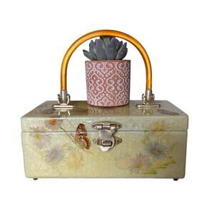 Vintage Yellow Butterfly Purse Box Orange Lucite Handle